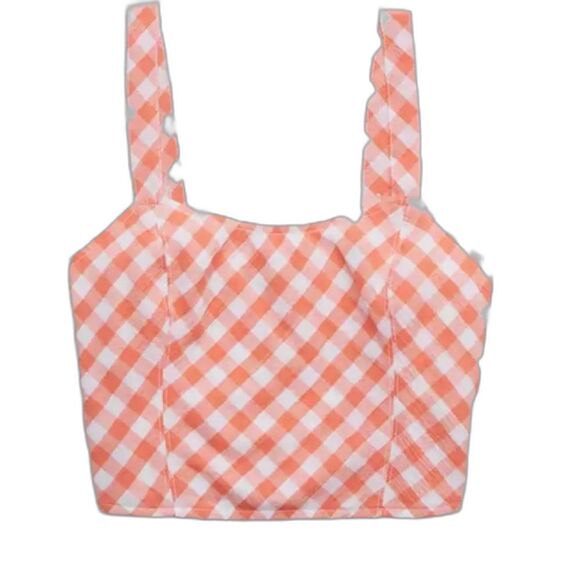 Aerie Gingham Cropped Tank Orange Size Medium - Picture 1 of 4